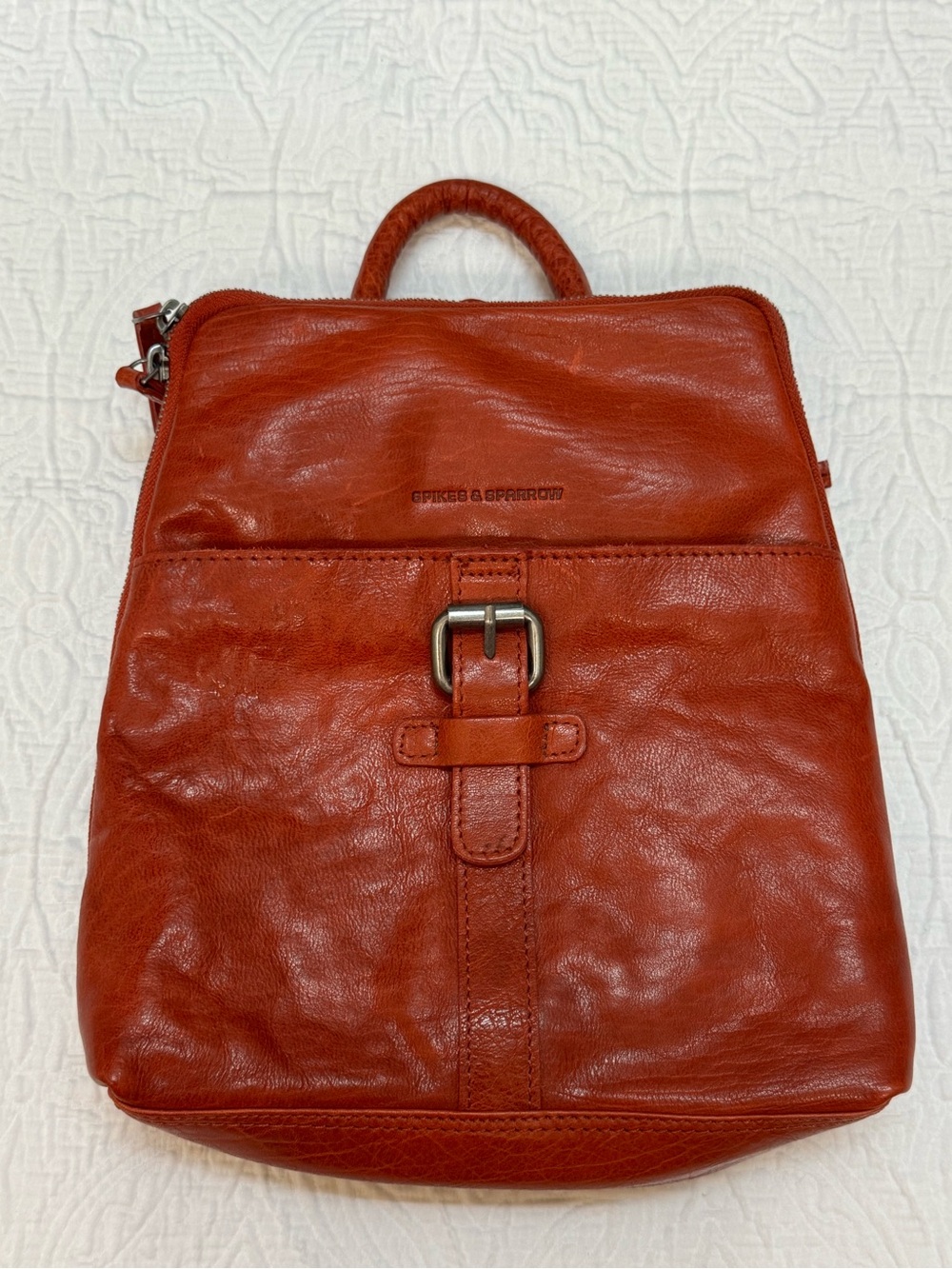 Spikes & Sparrow Red Leather Backpack
